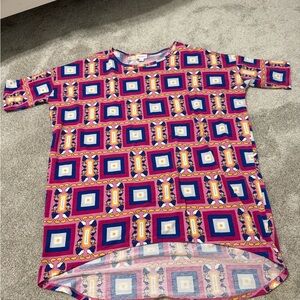 LuLaRoe Pink and Yellow Geometric Top